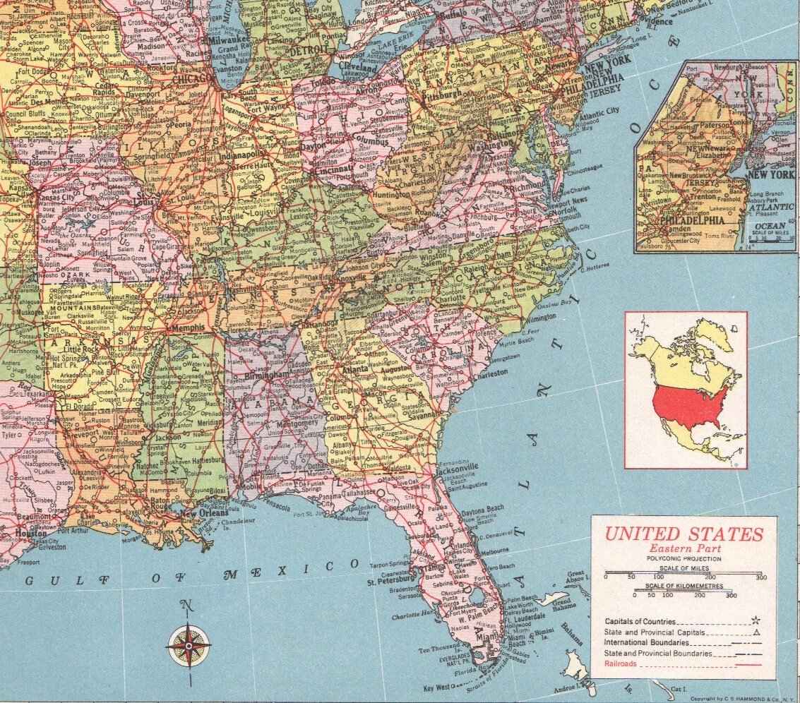 United States US map 1960 vintage map extra large US wall map