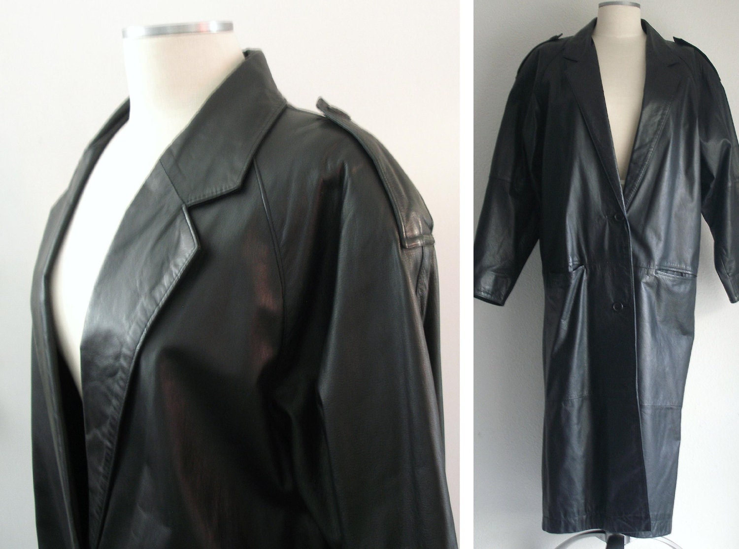 Vintage Black Leather Duster Long Winter by PassionFlowerVintage