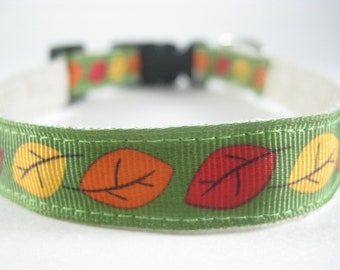 Hemp Dog Collar - Colorful Autumn Leaves - 3/4in