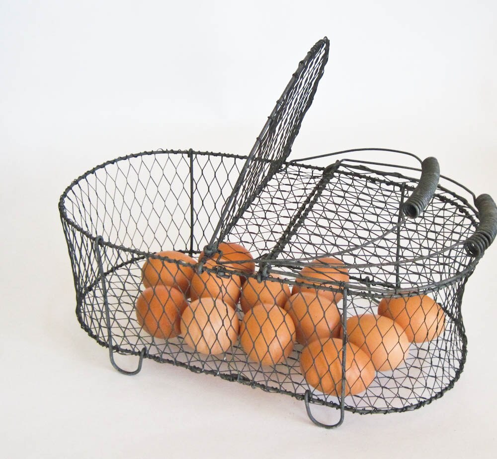 Chicken Wire Egg Basket Two Sided Basket