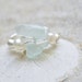 Seaglass Pearl Ring - Aqua Blue Seaglass and Two White Pearls on a Wire Wrapped Ring Size 7