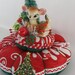 Pincushion Christmas Bambi Vintage Reindeer Red Pin Cushion Centerpiece Bottle brush tree