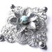 Vintage Filigree Teal Stone Brooch Pin - Vintage 1960s Silver Tone Flower Costume Jewelry / Blue Bloom