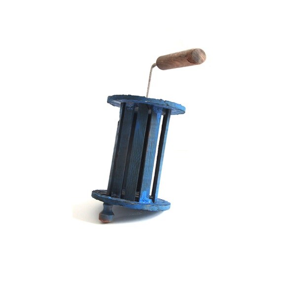 Items similar to Vintage Wooden Handcrank Cord Spool Winder Blue on Etsy