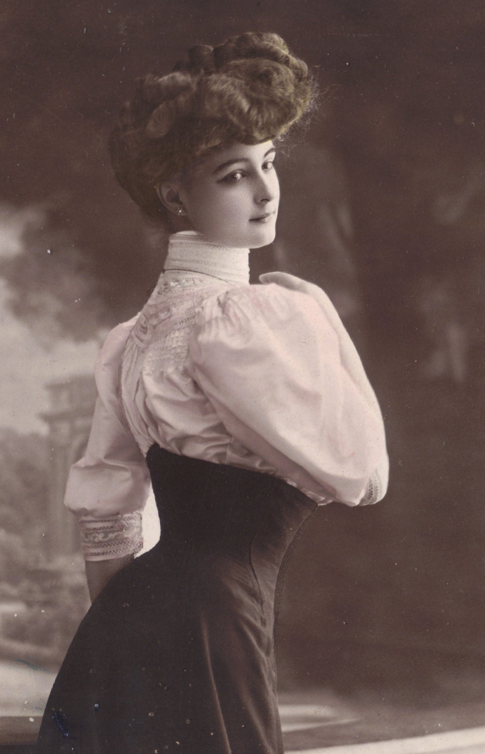 French Actress Mlle. Nostier in Swan-Bill Corset and Mutton