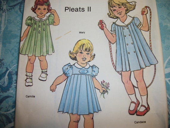SALE Vintage 1980 Little Girls Pleated Dress Sewing Pattern