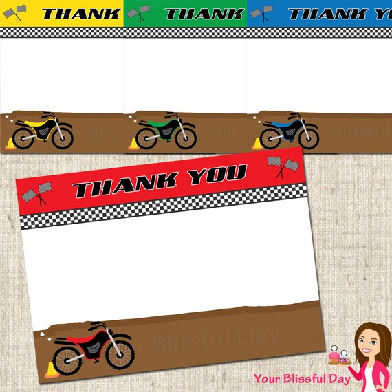 PRINTABLE Motorbike Thank You Cards (Your choice of color) Il_570xn