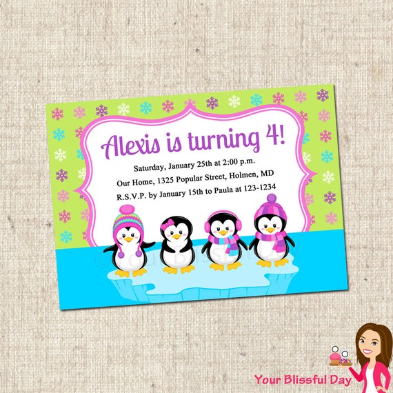 PRINTABLE Girl Penguins Party Invitation Il_570xn