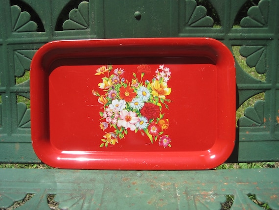 Red Vintage Metal Serving Tray