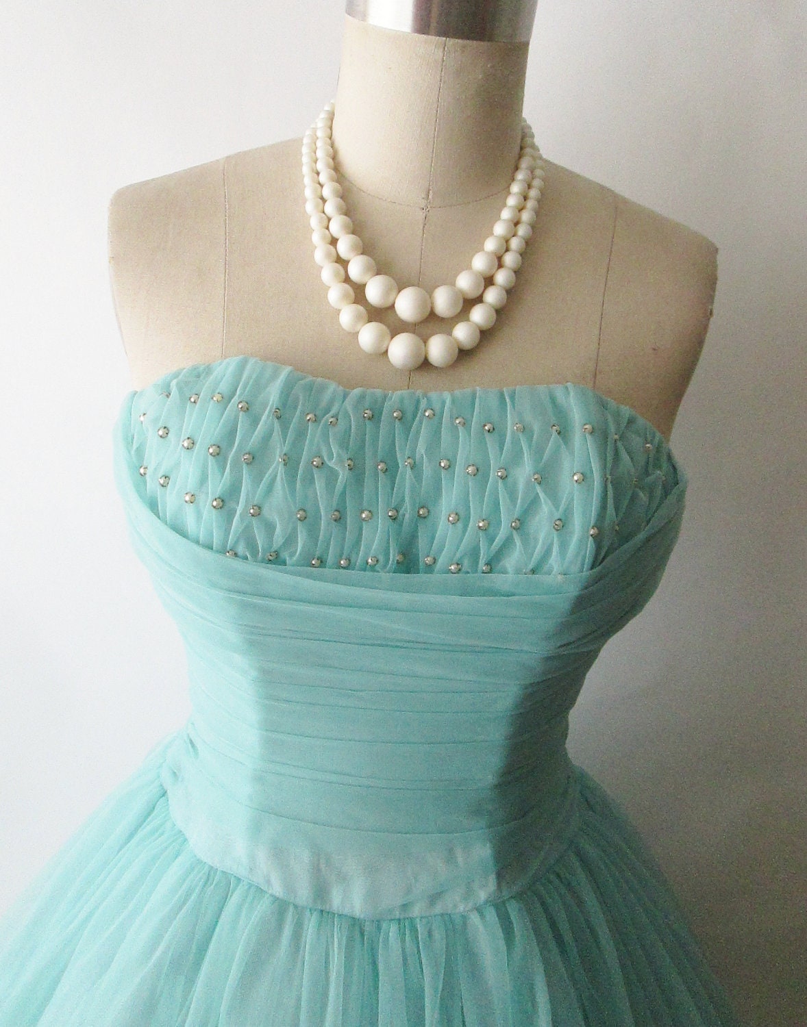 50's Prom Dress // Vintage 1950's Strapless Robins Egg