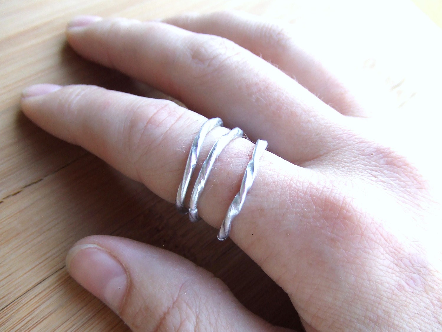 Stacking Rings Silver Hammered Aluminum by deannewatsonjewelry