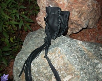 Sale Hand Laced Black Deerskin Bigger Dittie Pouch Medicine Bag Stash Bag