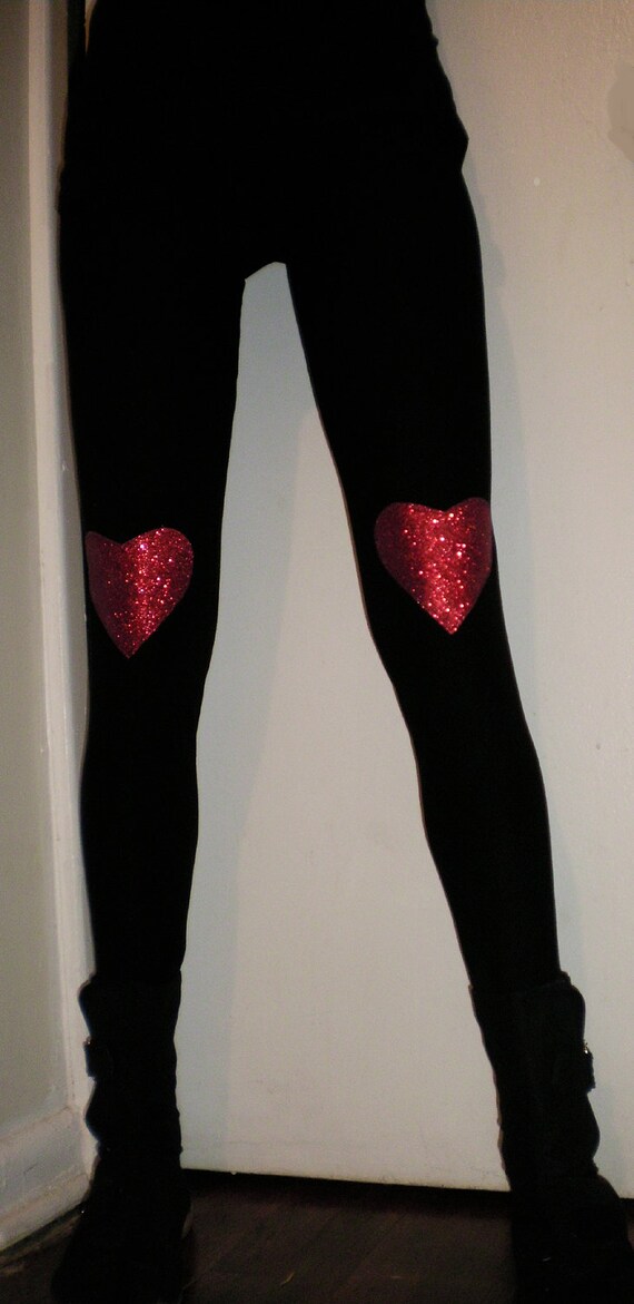 Red Glitter Heart Leggings