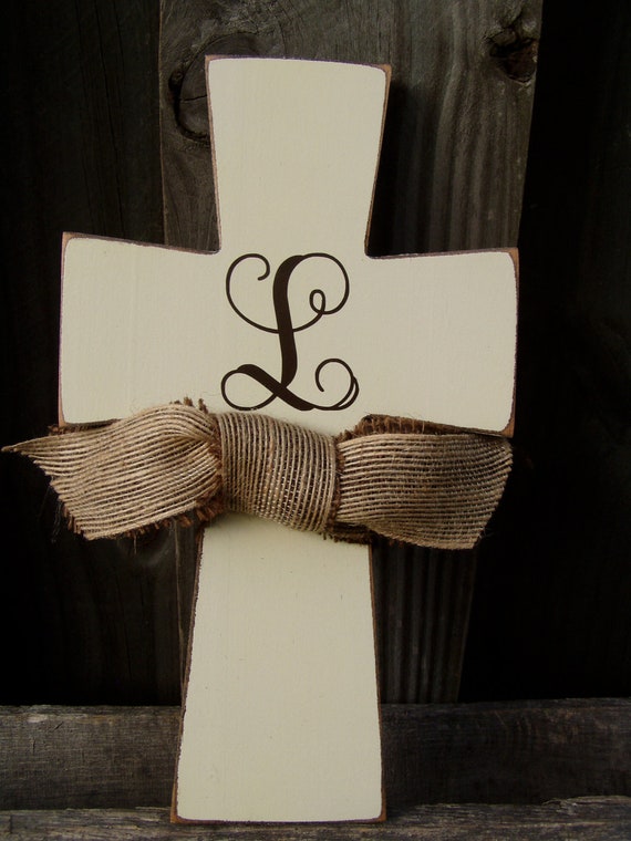 Monogram Wooden Distressed Cross with Natural by KPATTONDESIGNS