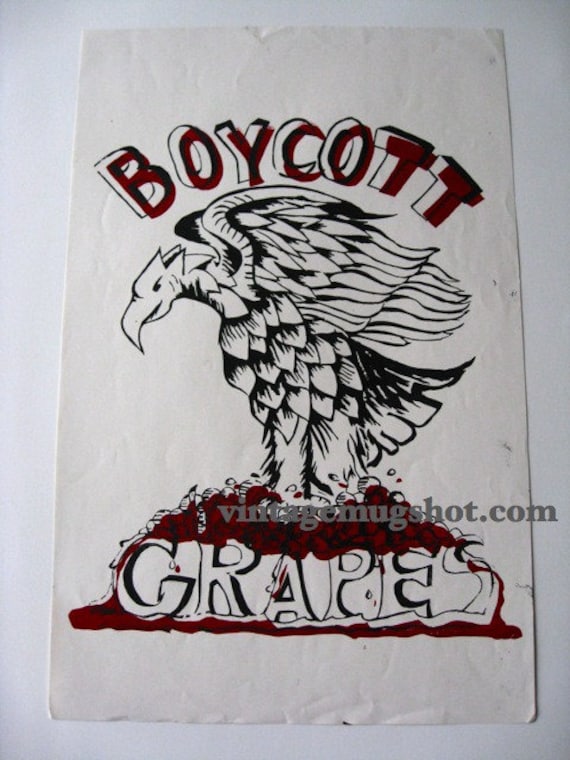 Original Boycott Grapes Huelga Delano Silkscreen Poster Cesar