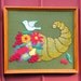awesome boho oversized crewel embroidery wall art -- vintage handmade cornucopia needlework