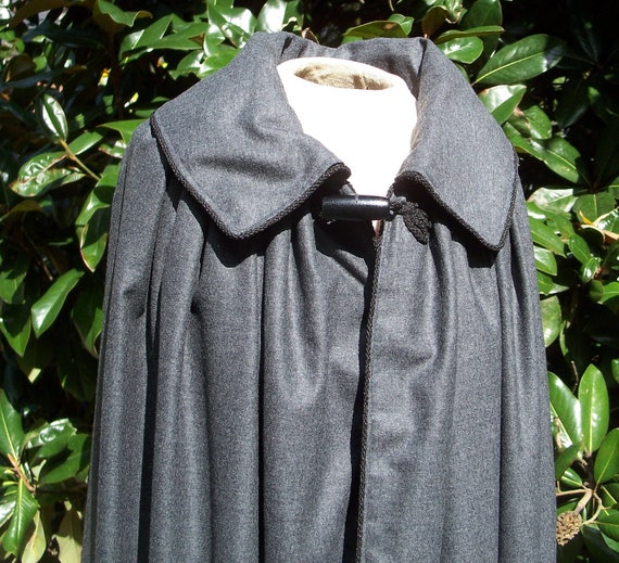 Handmade Gray flannel floor length cape or cloak 1970s