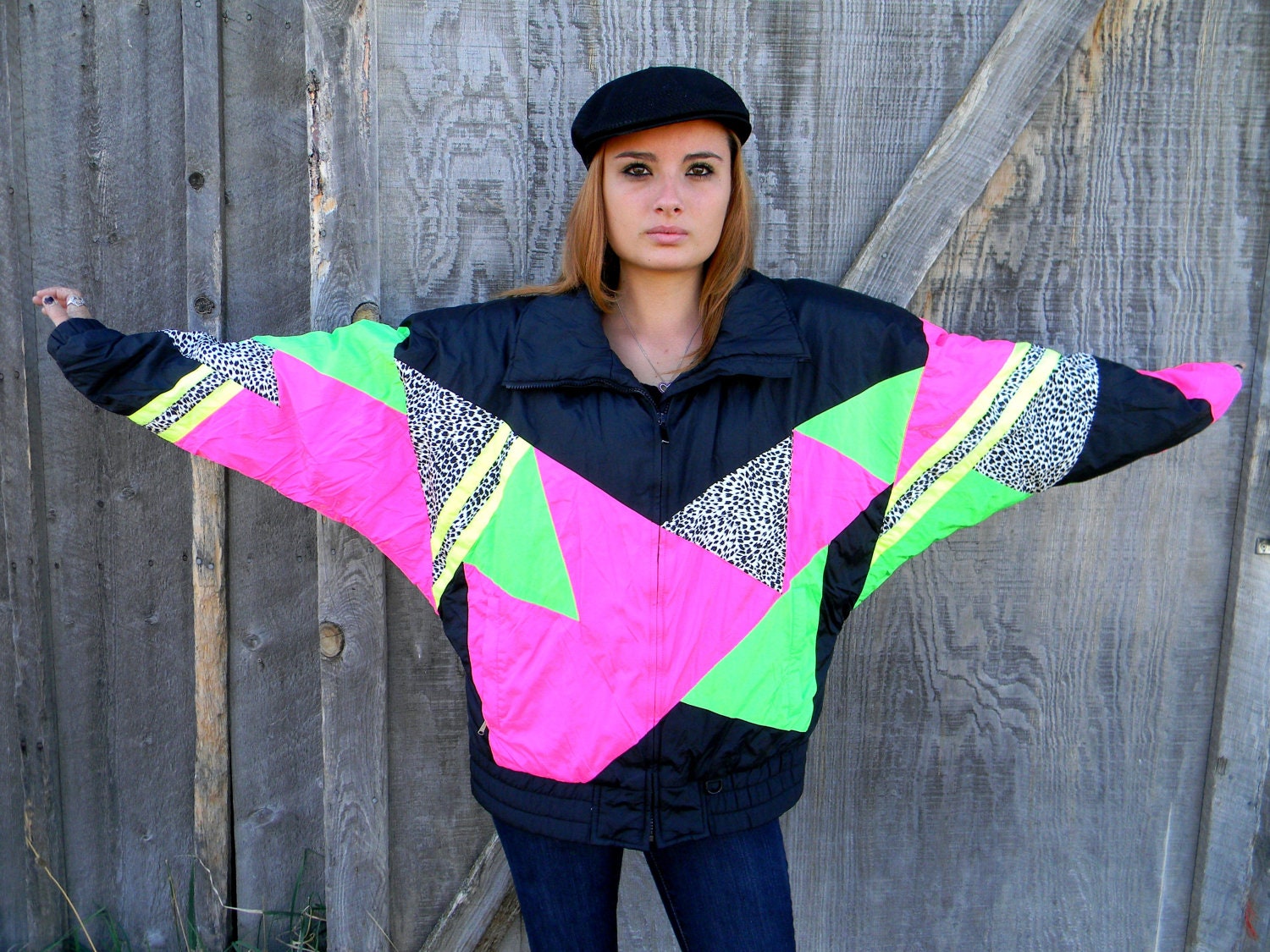 Vintage 80s/90s HOT NEON Pink/Green/Yellow/Black/White Puffer