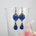 Deep Blue Rose Earrings. Lovely gift for her.