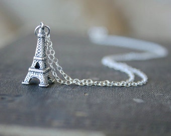 Sterling Eiffel Tower Necklace - Simple everyday delicate jewelry