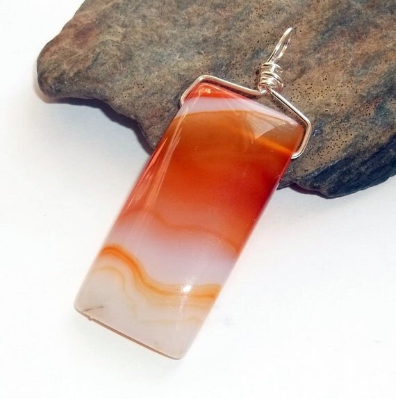 Orange Sardonyx Agate Pendant Sterling Silver Gemstone by earthegy