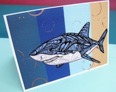 Greeting Card Shark Zentangle  - Art - Blue - Boys - Blank - Ocean