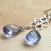 Periwinkle Blue Iolite Earrings Sterling Silver, Briolette Dangle earrings