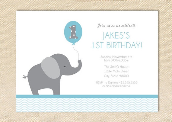 Elephant Birthday invitation digital file