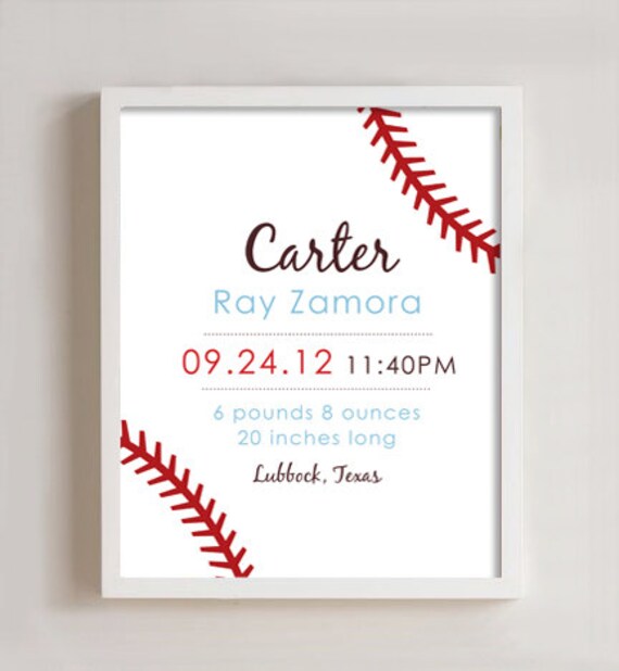 8 x 10 - Custom Birth Announcement Print - Baseball Il_570xn