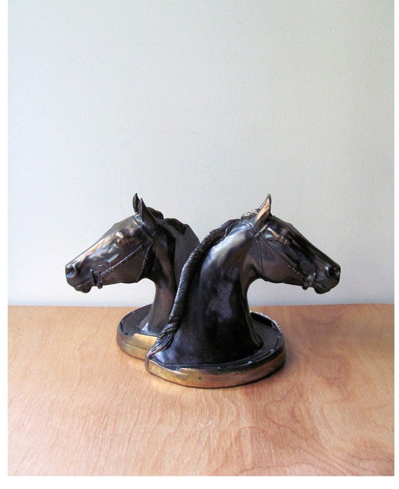 Horse Bookends by Gladys Brown Copper Bronze Gold Library