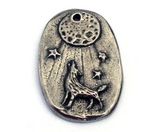Howling Wolf Pendant Green Girl Studios Pewter