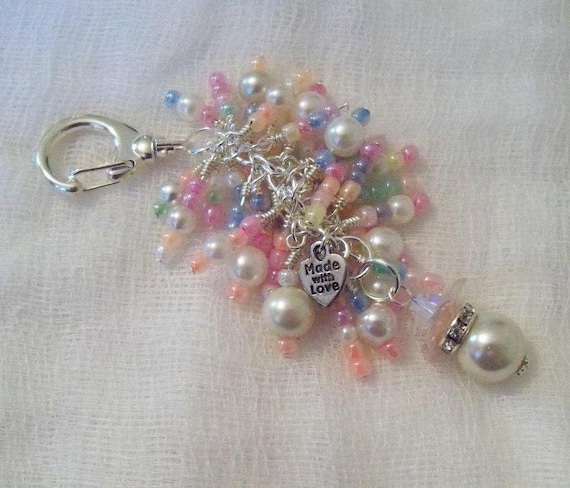 Pastel Beaded key chain purse fob