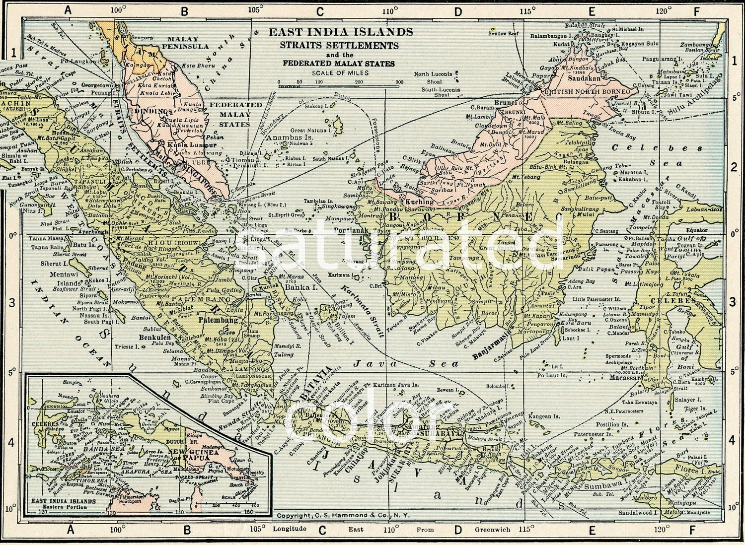 East Indies Islands Map Antique Vintage 1930s by SaturatedColor