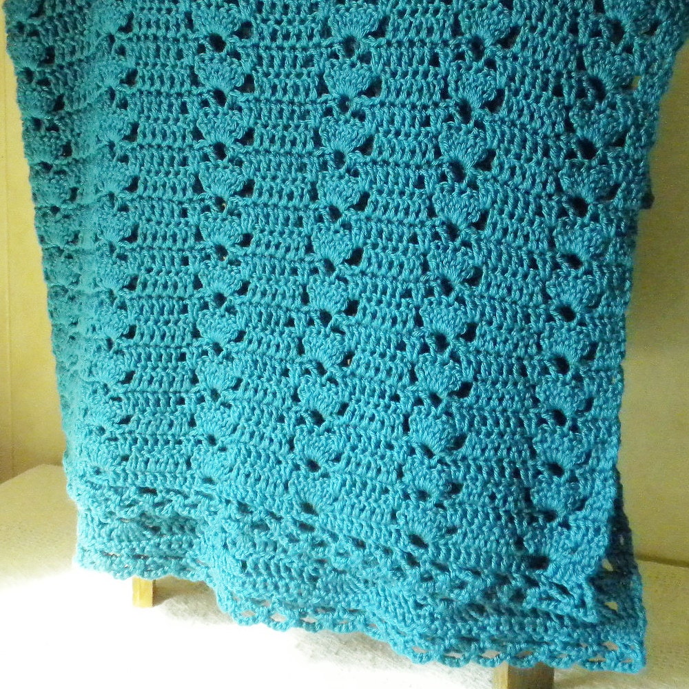 Blue Afghan Ocean Aqua Blue Crochet Blanket by NeysCrochetStudio