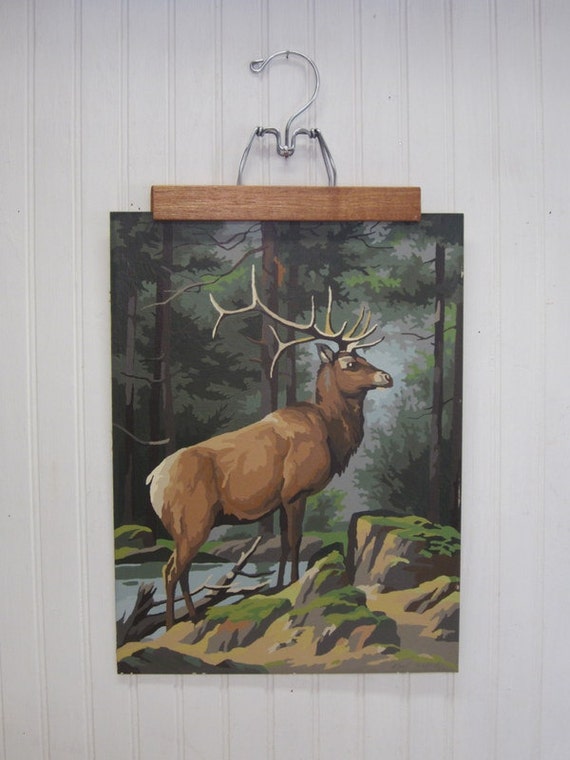 Vintage Paint by Number Elk/Deer Cabin Wall Decor
