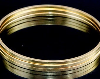 Sil-BG-002 Handmade 3 matt square wire 24K gold vermeil over sterling silver stacking bangles