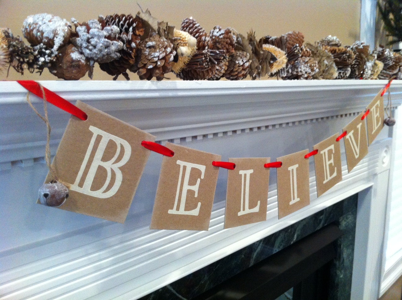 Christmas Decor BELIEVE Christmas Banner Garland With Rusted Bells Decoration