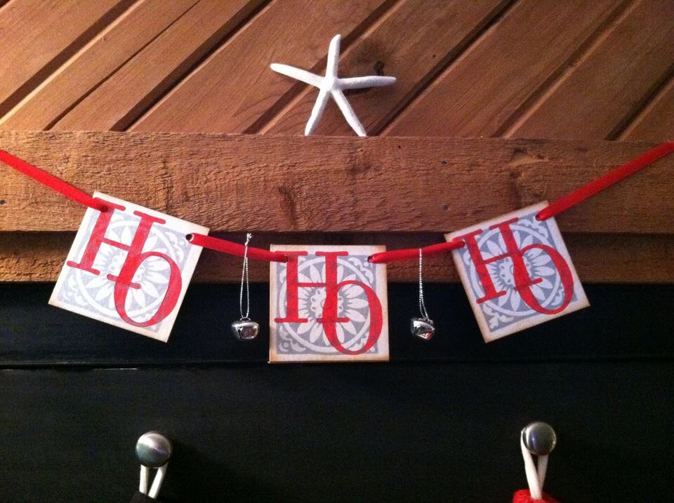 Christmas Decor HO HO HO Christmas Garland With Bells Red and Silver Christmas Decoration