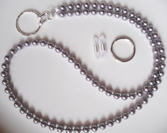 Mauve Swarovski Pearl Convertible Eyeglass Lanyard Chain Necklace, Purple Badge Lanyard, Glasses Chain, Pearl Lanyard, ID Badge Holder
