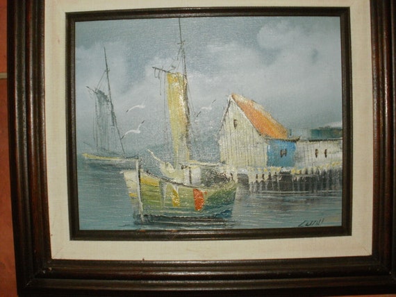 New England Seascape Oil paintingsigned Luini Framed on