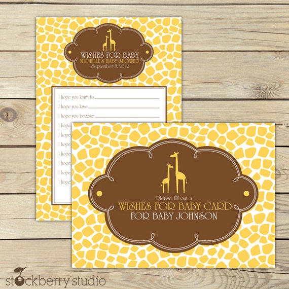 Yellow Giraffe Wishes for Baby Card - Well Wishes For Baby Shower Card - Yellow and Brown Advice For Mom Card Il_570xn