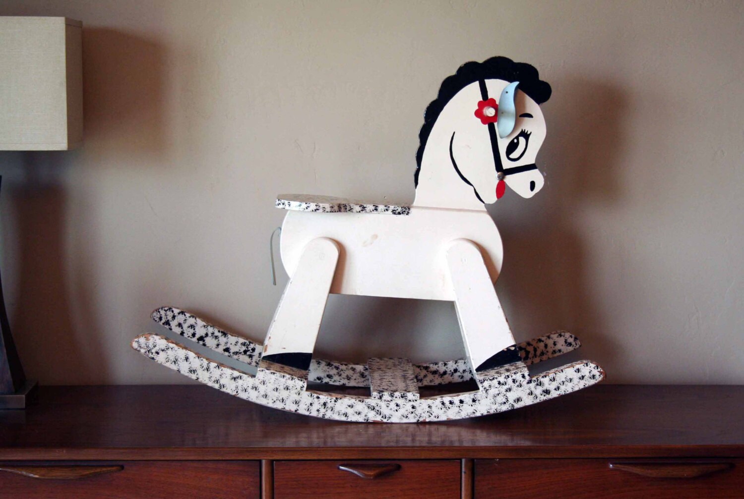 Vintage Wooden Toy Rocking Horse Mid Century by TurtleHillShop