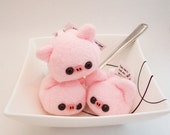 Kawaii Pig Cube Plush Keychain soft toy bag charm in pink fleece