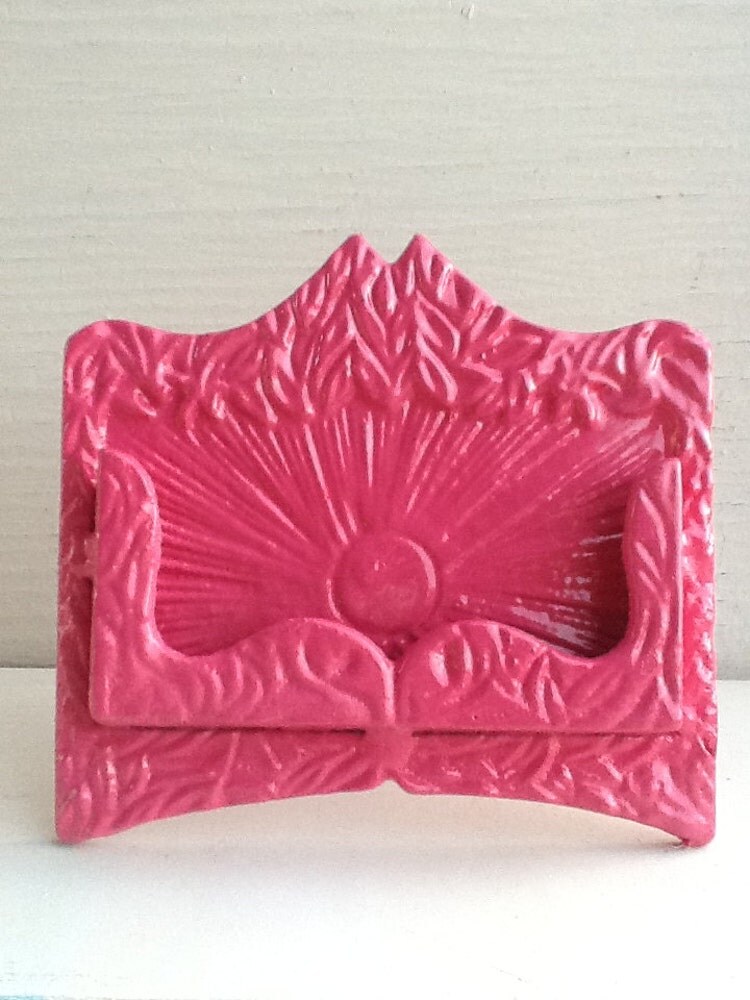 Business Card Holder Magenta Cast Iron Old by AlacartCreations