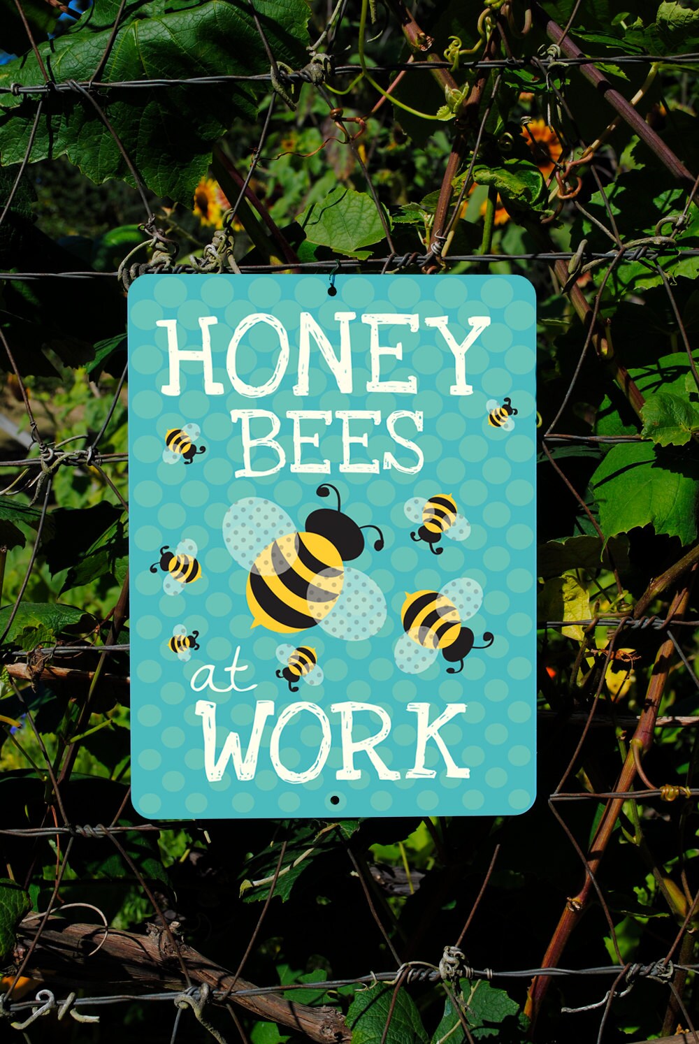 Honey Bees At Work Sign 9 X 12 seafoam by BainbridgeMercantile