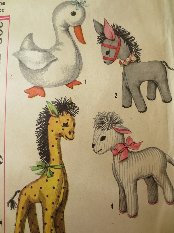 Vintage Simplicity 3701 Sewing Pattern 1960s Stuffed Animal