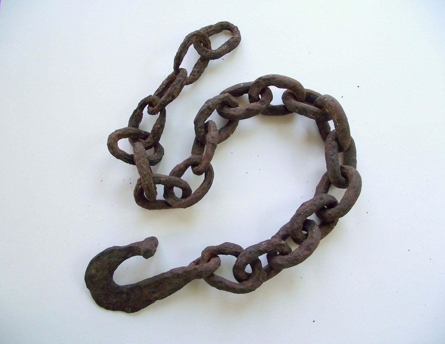 Hook and Chain Primitive Hand Forged Rusty Antique Rustic