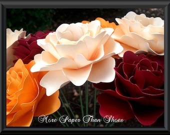 Paper Flowers - Fall Flowers - Stemmed - Mixed Colors - Handmade - Made To Order - Set of 24