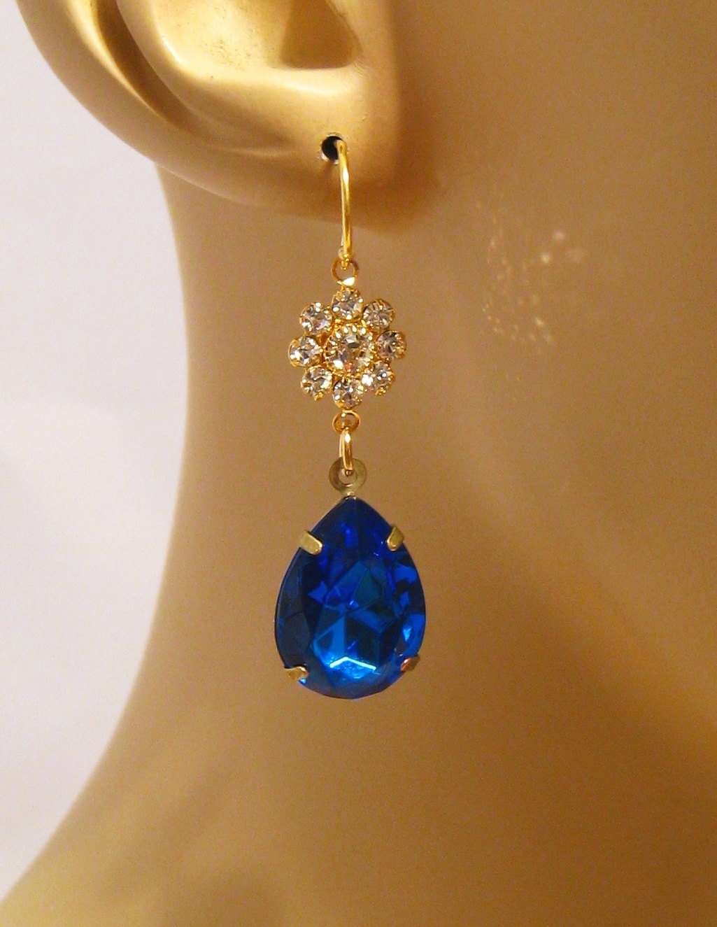 Royal Blue Crystal Earrings Swarovski Long Blue Bridal 9468