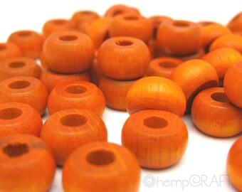 Orange Wood Crow Macrame Beads, Pony Beads 6x10mm - Large Hole Beads - 50pc